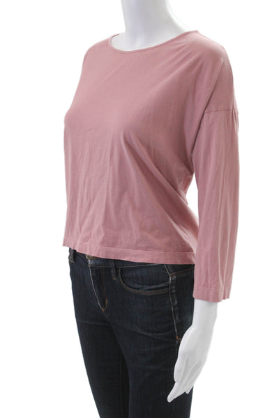 Kondi Womens Cropped T-Shirt 3/4 Sleeve Pink Round Neck Cotton Size S
