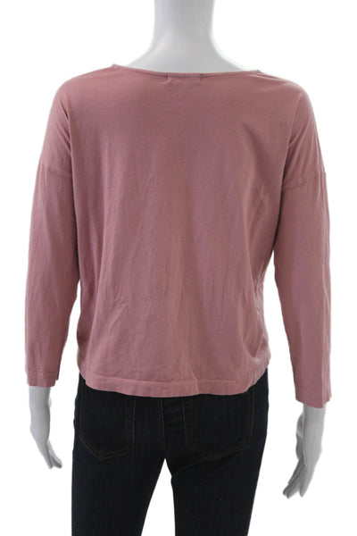 Kondi Womens Cropped T-Shirt 3/4 Sleeve Pink Round Neck Cotton Size S