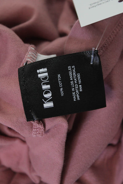 Kondi Womens Cropped T-Shirt 3/4 Sleeve Pink Round Neck Cotton Size S