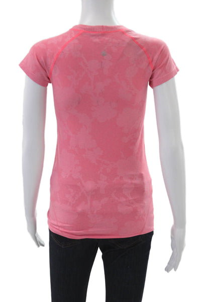Lululemon Womens Pink Floral Crew Neck Basic T-Shirt Nylon Short Sleeve Size 6