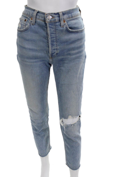 Re/Done Women Blue Cropped Mom High Rise Jeans Size 27