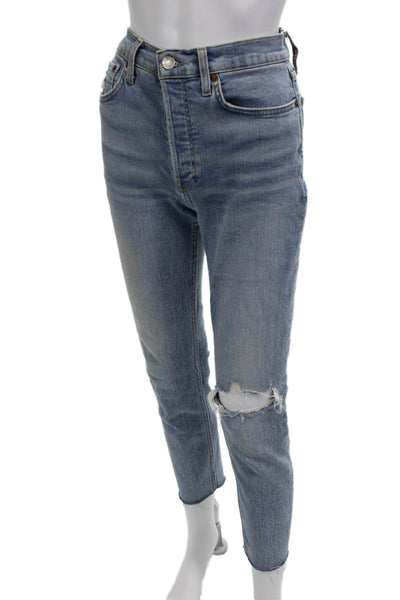 Re/Done Women Blue Cropped Mom High Rise Jeans Size 27