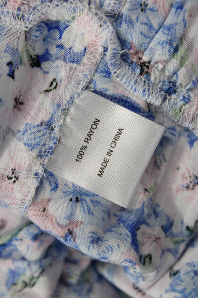 Designer Women Fit & Flare Sundress Blue Floral V-Neck Sleeveless Tie Size S