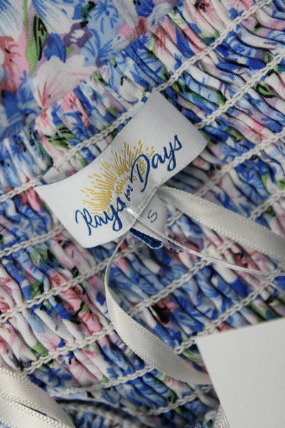 Designer Women Fit & Flare Sundress Blue Floral V-Neck Sleeveless Tie Size S