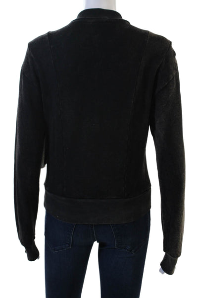 Nux, Womens Henley Sweatshirt Black Bamboo Cotton Collared Long Sleeve Size S