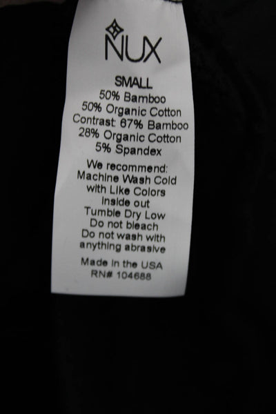 Nux, Womens Henley Sweatshirt Black Bamboo Cotton Collared Long Sleeve Size S