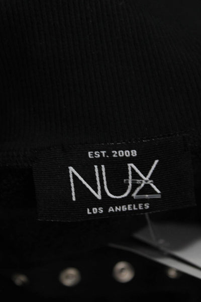 Nux, Womens Henley Sweatshirt Black Bamboo Cotton Collared Long Sleeve Size S
