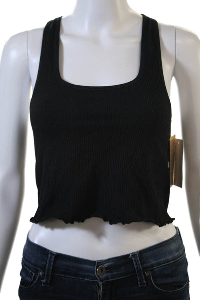 Nux Women Cropped Square Neck Tank Sleeveless Black Size S