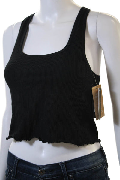Nux Women Cropped Square Neck Tank Sleeveless Black Size S