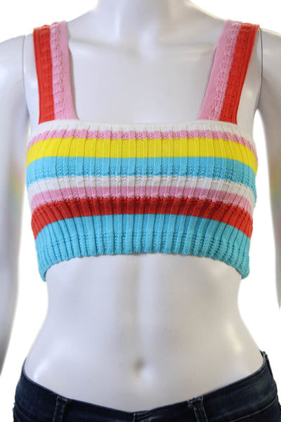 Solid & Striped Women Striped Cropped Tank Square Neck Cotton Blue Size XS