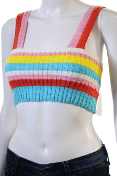 Solid & Striped Women Striped Cropped Tank Square Neck Cotton Blue Size XS
