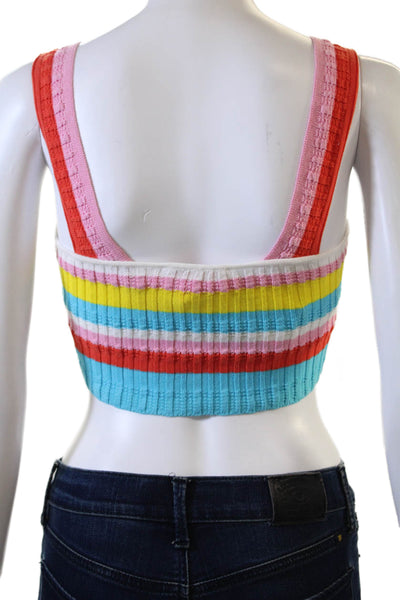 Solid & Striped Women Striped Cropped Tank Square Neck Cotton Blue Size XS
