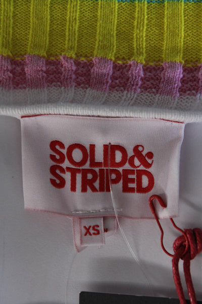 Solid & Striped Women Striped Cropped Tank Square Neck Cotton Blue Size XS