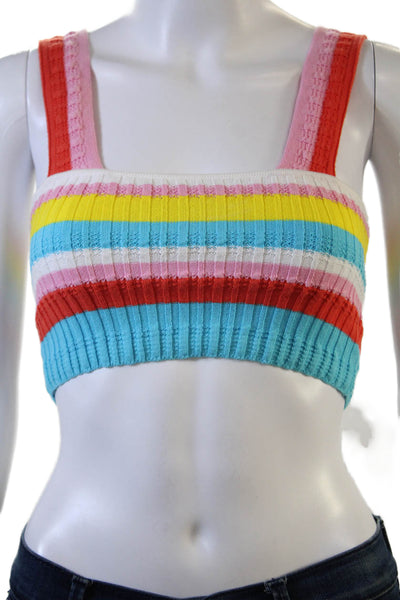 Solid & Striped Womens Cropped Tank Square Neck Striped Multi Cotton Size M