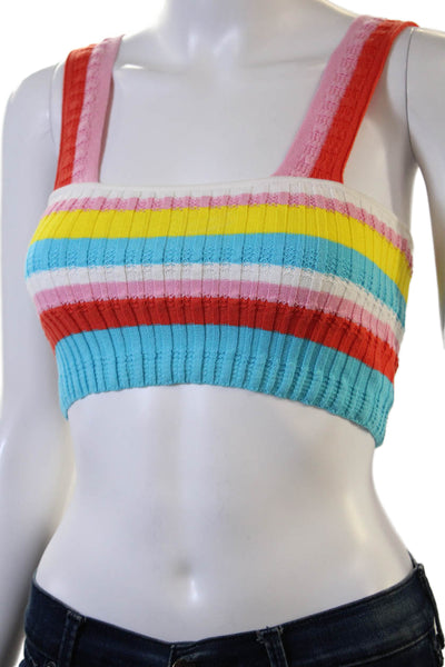 Solid & Striped Womens Cropped Tank Square Neck Striped Multi Cotton Size M