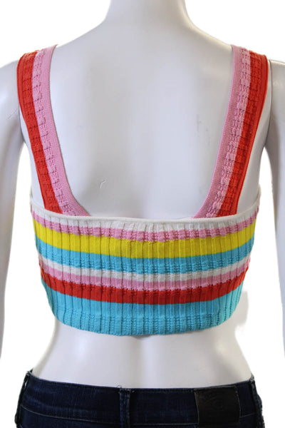 Solid & Striped Womens Cropped Tank Square Neck Striped Multi Cotton Size M