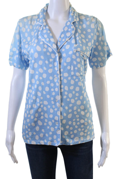 Stripe & Stare Womens Polka Dot Collared Button-Down Pajama Top Blue Size S