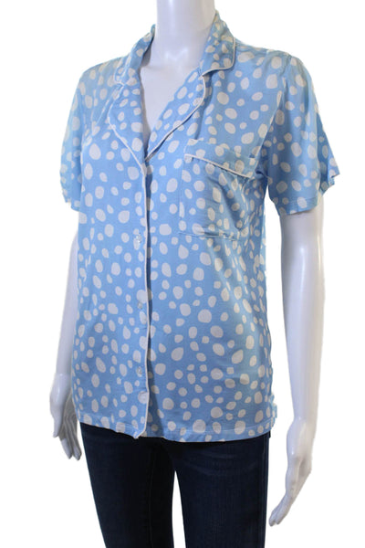 Stripe & Stare Womens Polka Dot Collared Button-Down Pajama Top Blue Size S