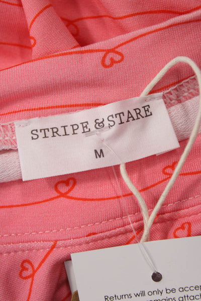 Stripe & Stare Women Pink Jersey T-Shirt Long Sleeve Crewneck Heart Size M