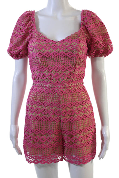 Adelyn Rae Women Pink Geometric Sweetheart Neck Short Sleeve Jumpsuit Size XS