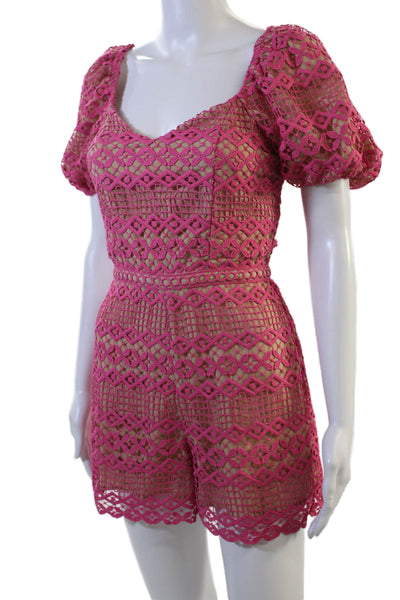 Adelyn Rae Women Pink Geometric Sweetheart Neck Short Sleeve Jumpsuit Size XS