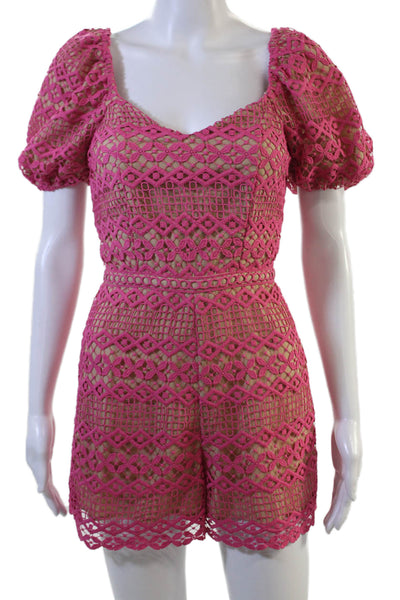 Adelyn Rae Women Pink Geometric Short Sleeve Jumpsuit Sweetheart Neck Size S