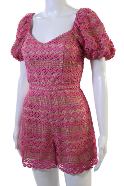 Adelyn Rae Women Pink Geometric Short Sleeve Jumpsuit Sweetheart Neck Size S