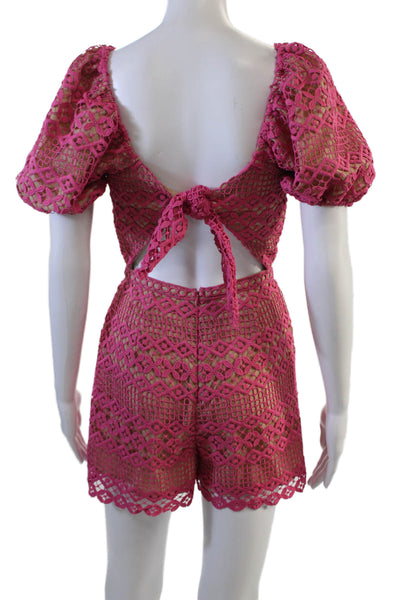 Adelyn Rae Women Pink Geometric Short Sleeve Jumpsuit Sweetheart Neck Size S