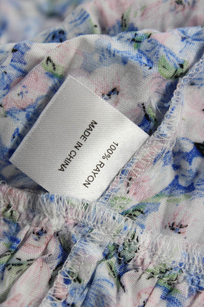 Designer Womens Blue Floral V-Neck Sundress Sleeveless Rayon Size XS