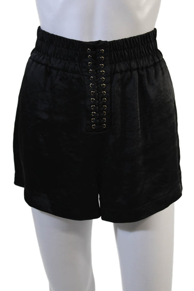 Generation Love, Unisex Black Lace-Up Solid Polyester Shorts Gothic Size S