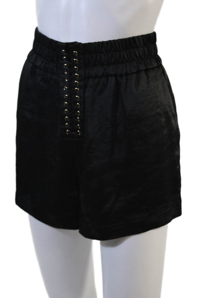 Generation Love, Unisex Black Lace-Up Solid Polyester Shorts Gothic Size S
