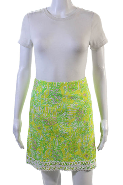Lilly Pulitzer Women A-Line Mini Floral Green Polyester Skirt Size 4