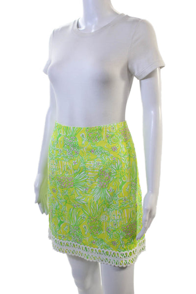 Lilly Pulitzer Women A-Line Mini Floral Green Polyester Skirt Size 4