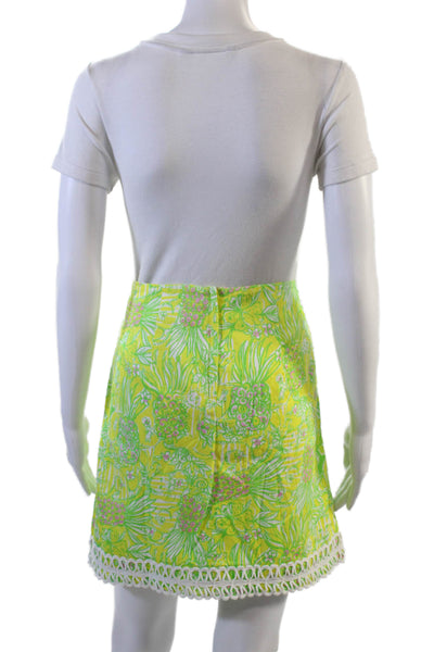 Lilly Pulitzer Women A-Line Mini Floral Green Polyester Skirt Size 4
