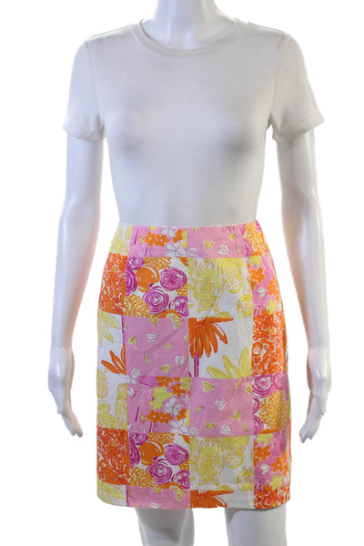 Lilly Pulitzer Women A-Line Mini Skirt Orange Floral Cotton Size 6