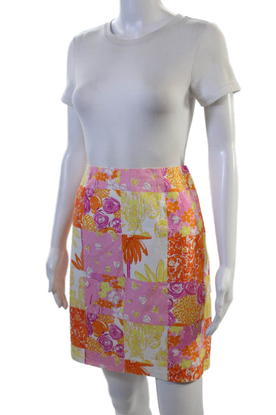 Lilly Pulitzer Women A-Line Mini Skirt Orange Floral Cotton Size 6
