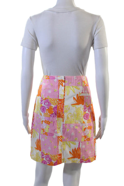Lilly Pulitzer Women A-Line Mini Skirt Orange Floral Cotton Size 6