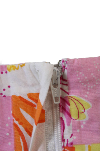 Lilly Pulitzer Women A-Line Mini Skirt Orange Floral Cotton Size 6