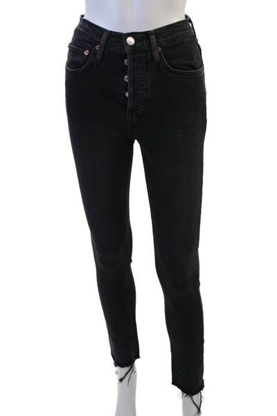 Re/Done Womens Black Ankle Skinny Jeans High Rise Size 25