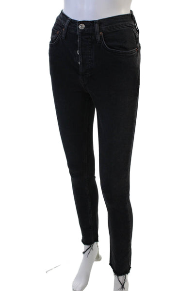 Re/Done Womens Black Ankle Skinny Jeans High Rise Size 25
