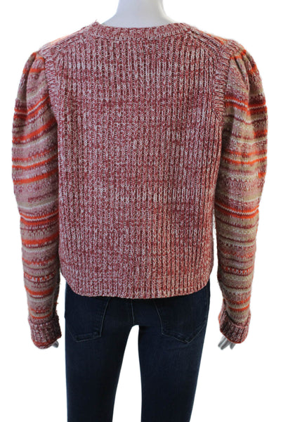 Intermix Women Pullover Sweater Orange Striped Crew Neck Long Sleeve Size M