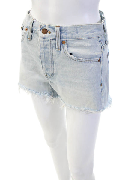 Madewell Unisex Light Blue Solid 100% Cotton Button Shorts Size 23