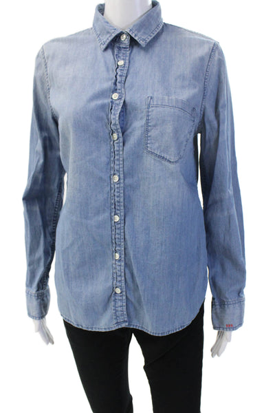 J Crew Women Blue Cotton Collared Button-Up Long Sleeve Shirt Size 6