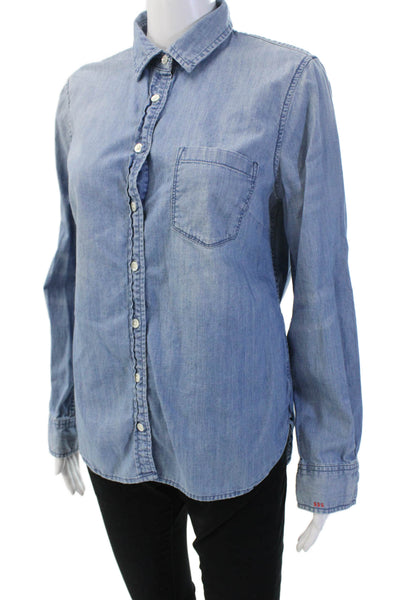 J Crew Women Blue Cotton Collared Button-Up Long Sleeve Shirt Size 6
