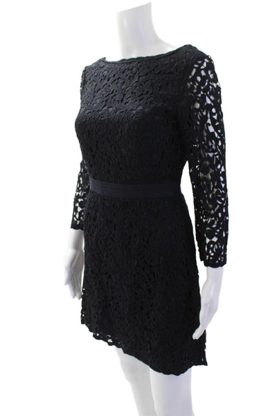 Tory Burch Womens Sheath Mini Dress Black Floral 3/4 Sleeve Size 2