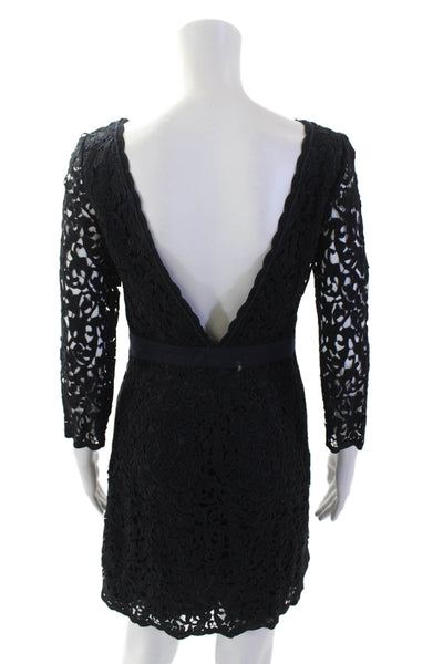 Tory Burch Womens Sheath Mini Dress Black Floral 3/4 Sleeve Size 2
