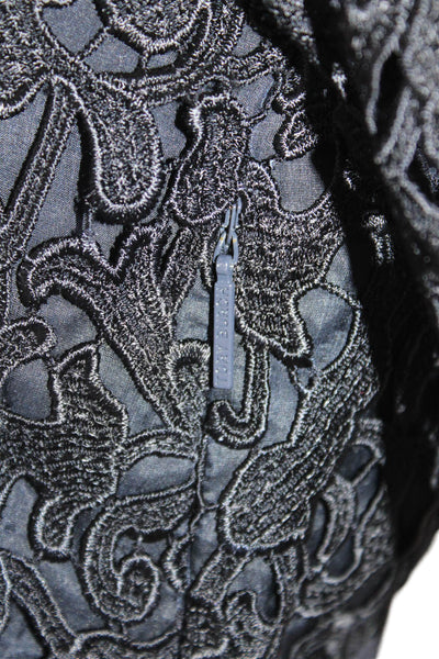 Tory Burch Womens Sheath Mini Dress Black Floral 3/4 Sleeve Size 2