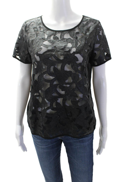 Lucy Paris Women Black Floral Short Sleeve Blouse Size L
