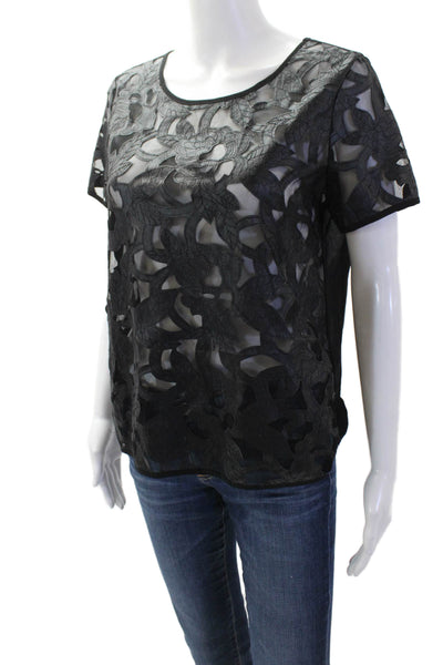 Lucy Paris Women Black Floral Short Sleeve Blouse Size L