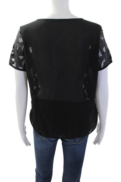Lucy Paris Women Black Floral Short Sleeve Blouse Size L